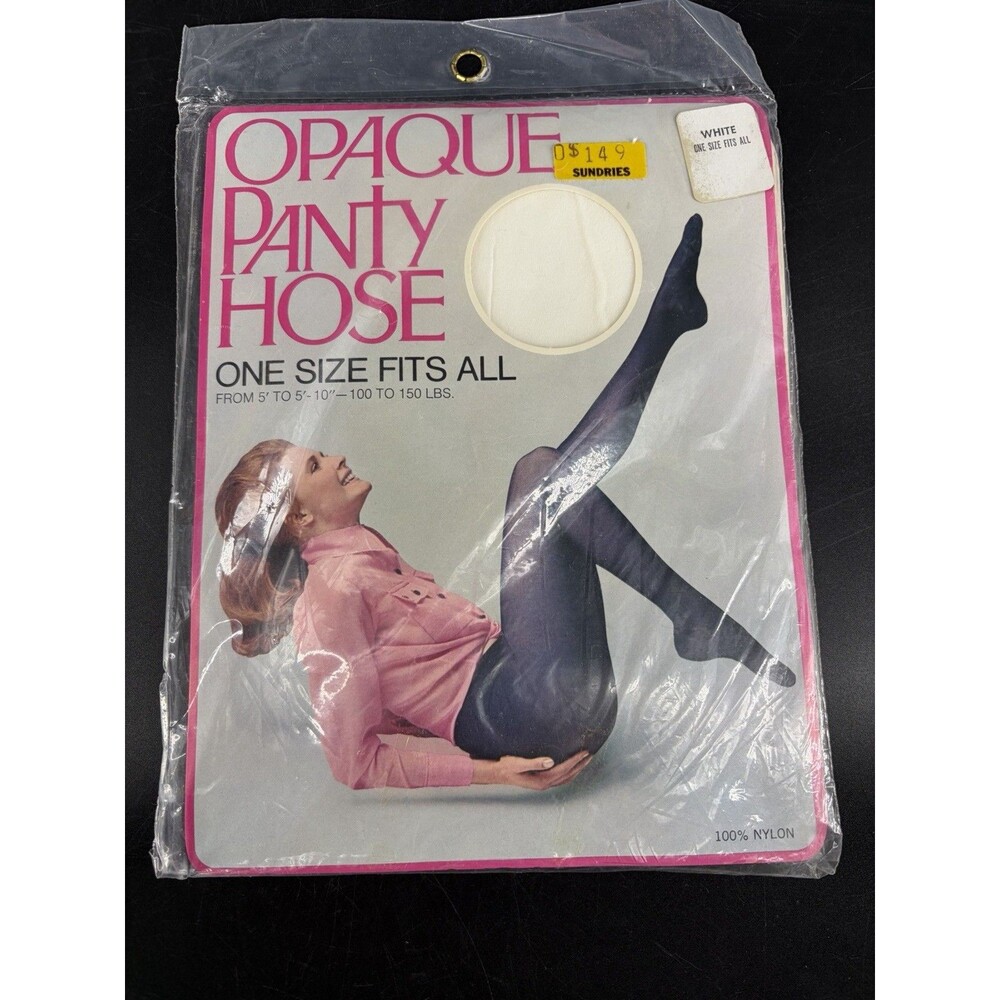 Vintage 1970s Opaque Pantyhose White Mod